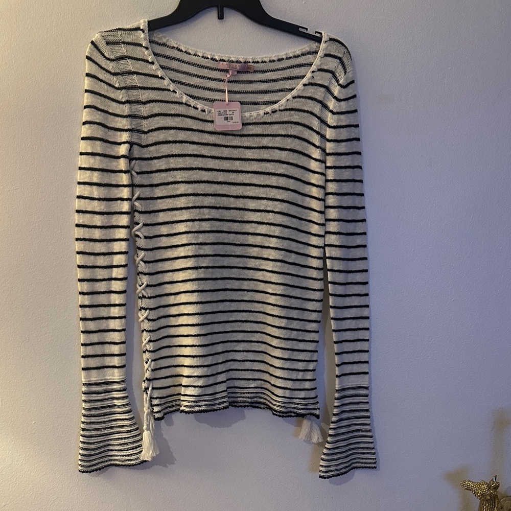 Calypso St. Barth Black and Gray Striped Long Sleeve Top